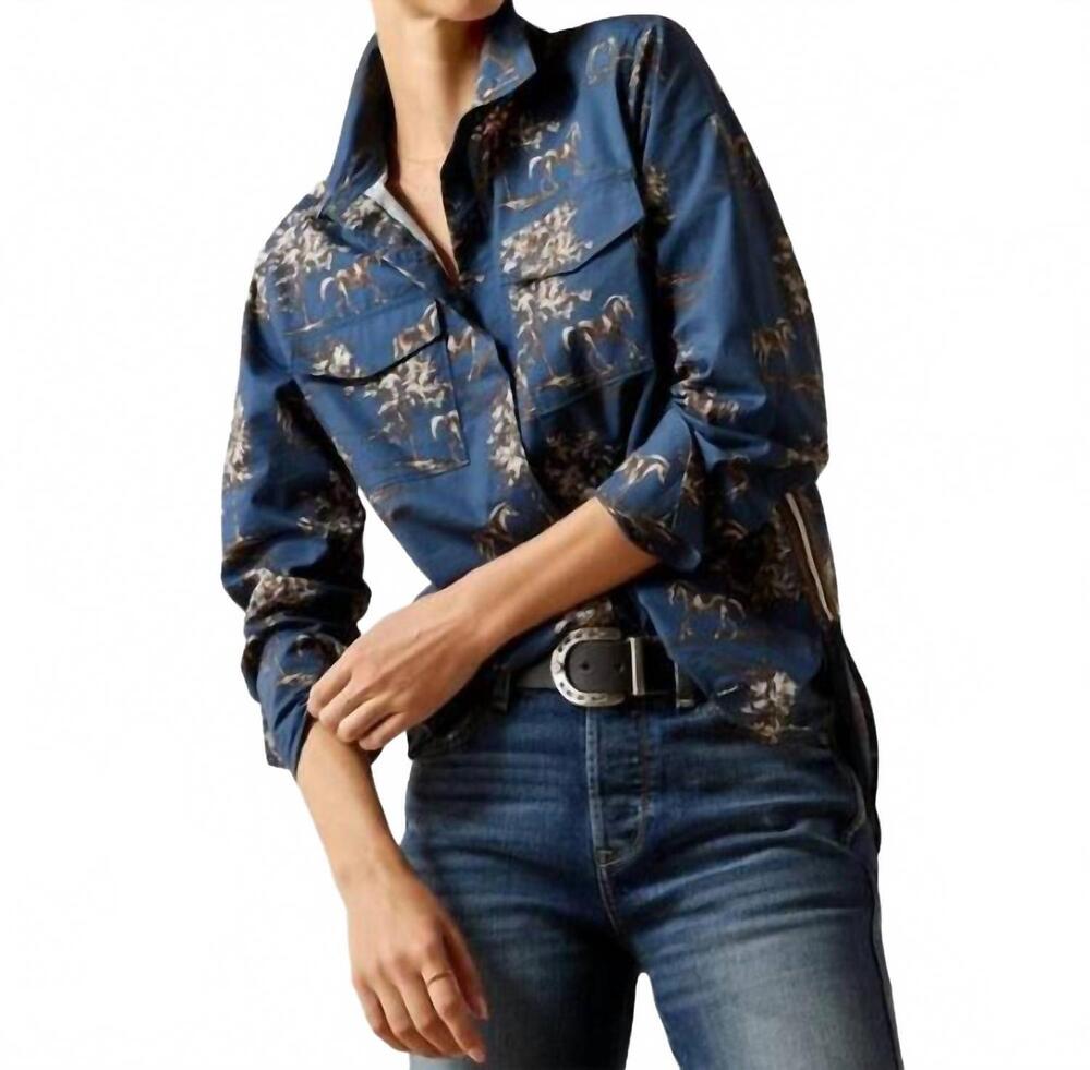 NEW ARIAT wolseley long sleeve blouse in navy toile